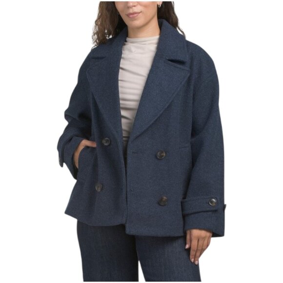 BCBGMAXAZRIA Faux Wool Short Double Breasted Coat - Picture 1 of 2